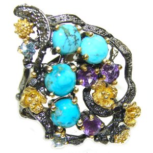 Precious Sleeping Beauty Turquoise black rhodium over .925 Sterling Silver handmade ring size 6