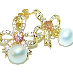 Precious genuine Pearl Gold over .925 Sterling Silver earrings