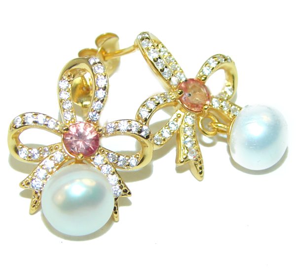 Precious genuine Pearl Gold over .925 Sterling Silver earrings