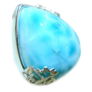 Precious natural Blue Larimar .925 Sterling Silver handmade ring size 7