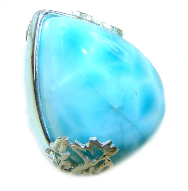 Precious natural Blue Larimar .925 Sterling Silver handmade ring size 7