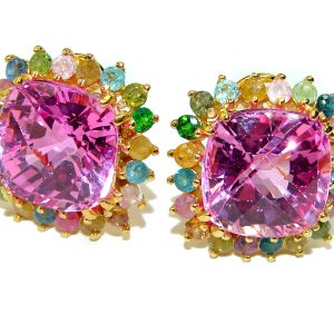 Princess Charm Pink Topaz 14K Gold over .925 Sterling Silver handcrafted earrings