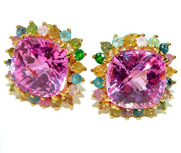 Princess Charm Pink Topaz 14K Gold over .925 Sterling Silver handcrafted earrings