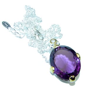 Purple Charm authentic Amethyst 2 tones .925 Sterling Silver handcrafted necklace