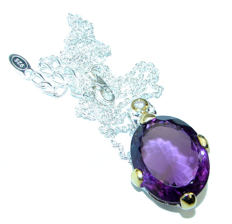 Purple Charm authentic Amethyst 2 tones .925 Sterling Silver handcrafted necklace