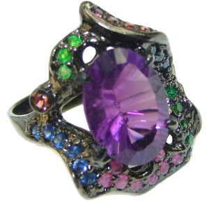 Purple Extravaganza Amethyst black rhodium over .925 Sterling Silver HANDCRAFTED Ring size 7 1/2