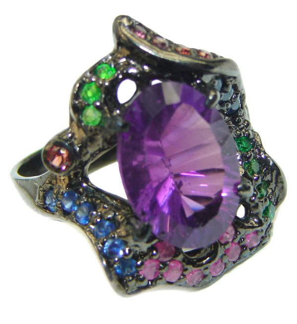 Purple Extravaganza Amethyst black rhodium over .925 Sterling Silver HANDCRAFTED Ring size 7 1/2