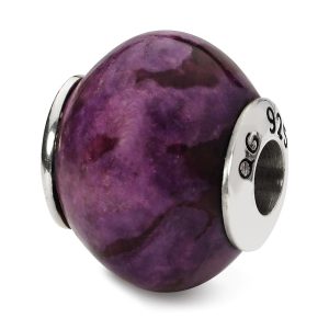 Purple Magnesite Stone & Sterling Silver Bead Charm, 16mm