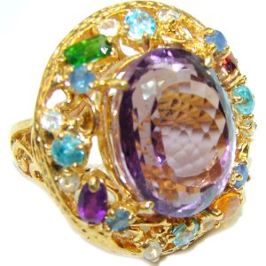 Purple Romance Amethyst 14K Gold over .925 Sterling Silver handcrafted ring size 8