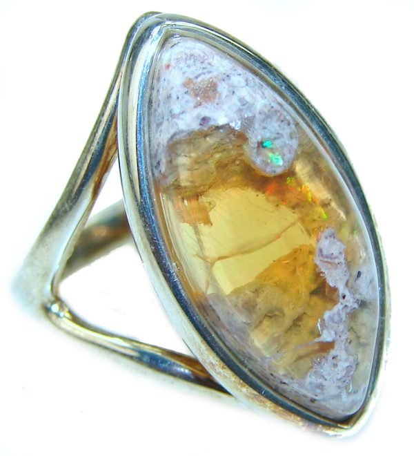 Rare Mexican Opal .925 Sterling Silver handcrafted Ring size 6 3/4