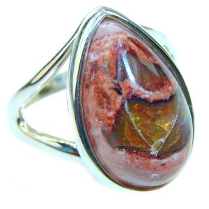 Rare Mexican Opal .925 Sterling Silver handcrafted Ring size 8 3/4