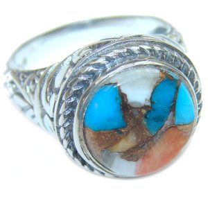 Rare Oyster Turquoise .925 Sterling Silver handcrafted ring; s. 7 1/4