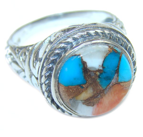 Rare Oyster Turquoise .925 Sterling Silver handcrafted ring; s. 7 1/4