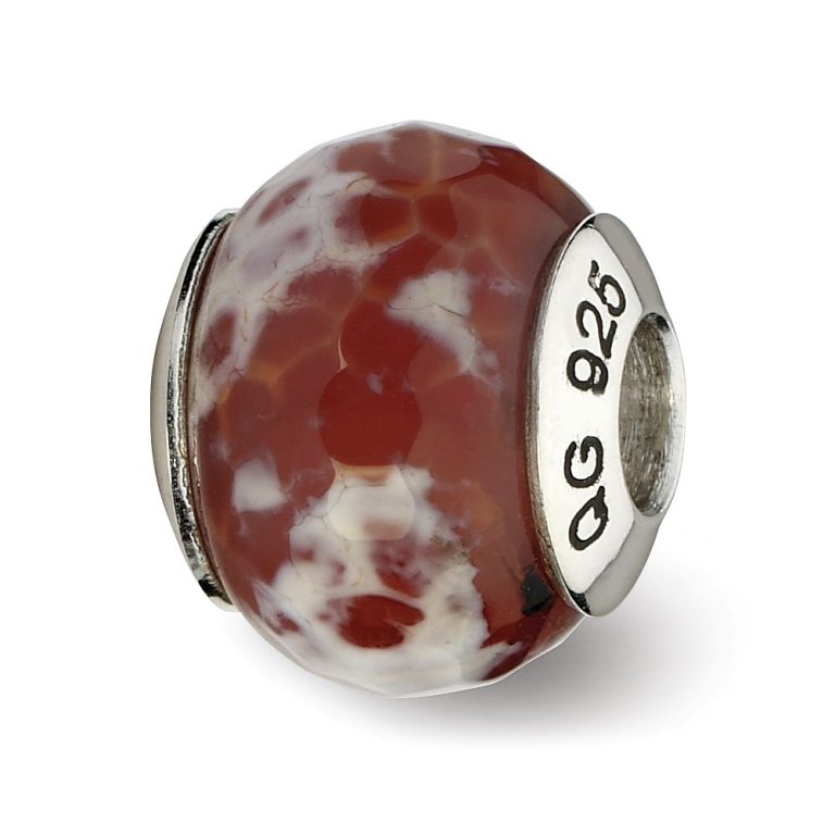 Red Cracked Agate with Shell Stone & Sterling Silver Bead Charm, 13mm