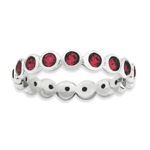 Red Crystal Sterling Silver Stackable Band, Size 5