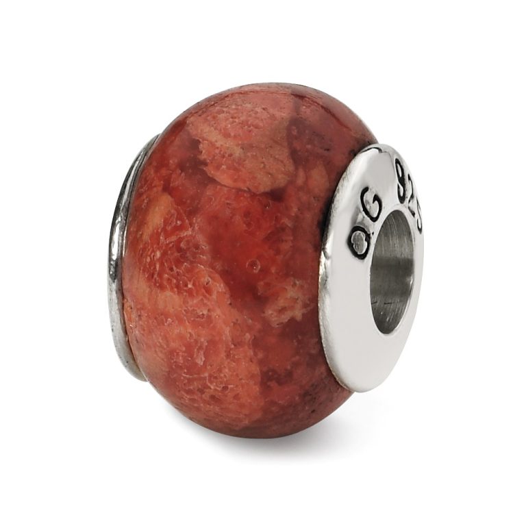 Red Natural Stone & Sterling Silver Bead Charm, 10mm