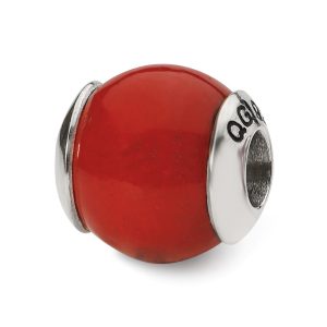 Red Quartz Stone & Sterling Silver Bead Charm, 11mm