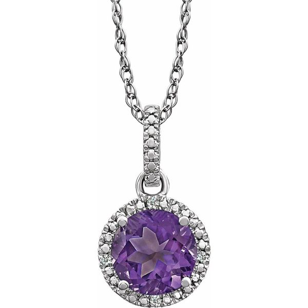 Rh Sterling Silver, Amethyst & .01 CTW Diamond Round Necklace, 18 Inch