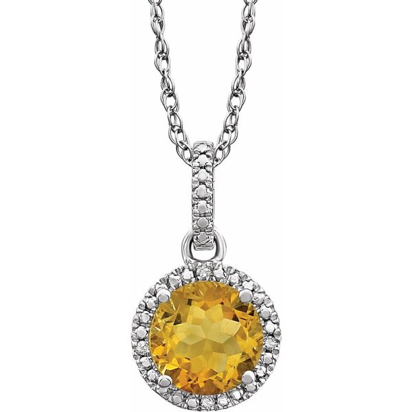 Rh Sterling Silver, Citrine & .01 CTW Diamond Round Necklace, 18 Inch