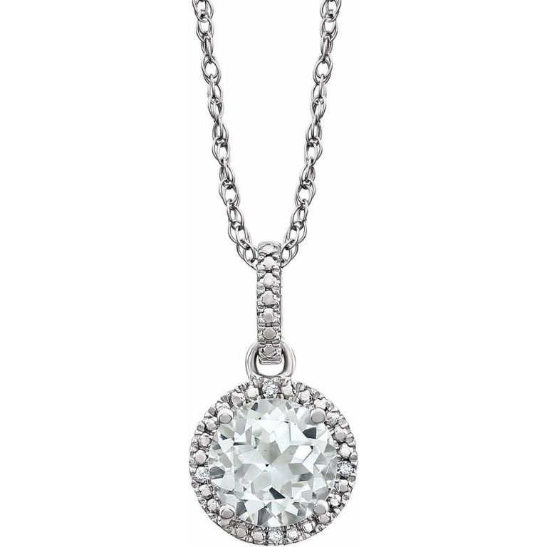 Rh Sterling Silver, Created White Sapphire & Diamond Necklace, 18 Inch