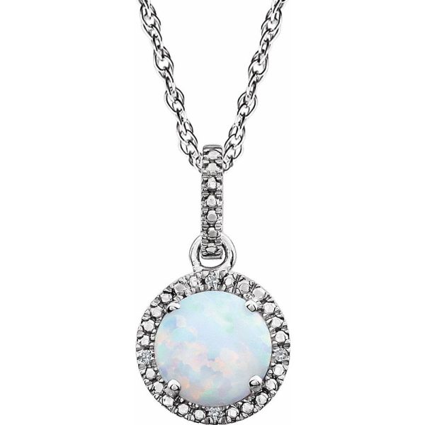 Rh Sterling Silver, Lab Created Opal & .01 CTW Diamond Necklace, 18 In