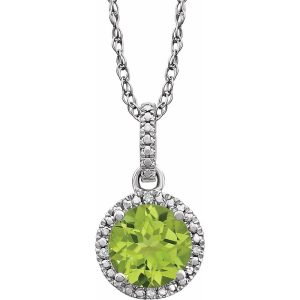 Rh Sterling Silver, Peridot & .01 CTW Diamond Round Necklace, 18 Inch