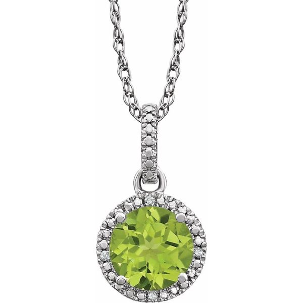 Rh Sterling Silver, Peridot & .01 CTW Diamond Round Necklace, 18 Inch