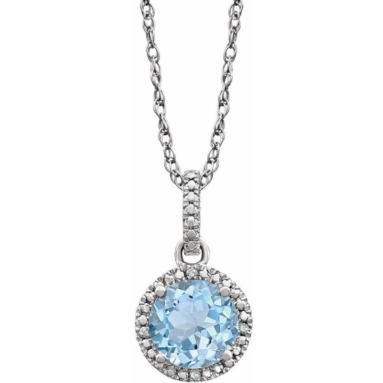 Rh Sterling Silver, Sky Blue Topaz & .01 CTW Diamond Necklace, 18 Inch