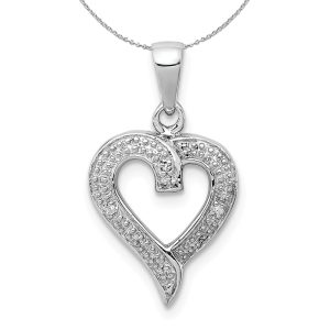 Rhodium Diamond Heart Pendant in Sterling Silver Necklace