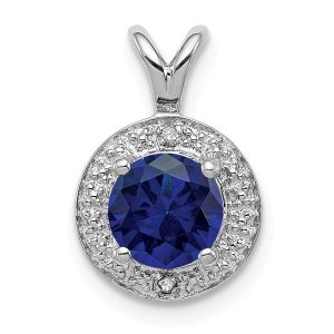 Rhodium Plated Sterling Silver, Diamond, Lab Cr Sapphire Pendant