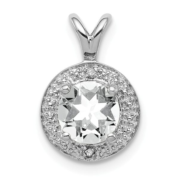 Rhodium Plated Sterling Silver, Diamond & White Topaz Pendant, 10mm