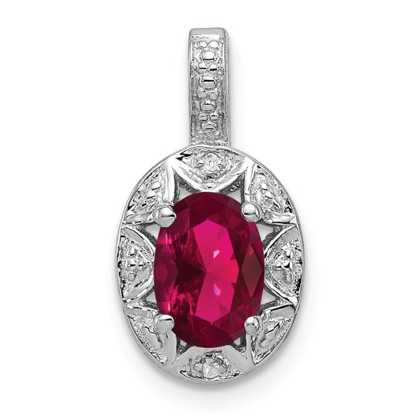 Rhodium Plated Sterling Silver, Lab Cr Ruby & Diamond Pendant