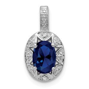 Rhodium Plated Sterling Silver, Lab Cr Sapphire & Diamond Pendant