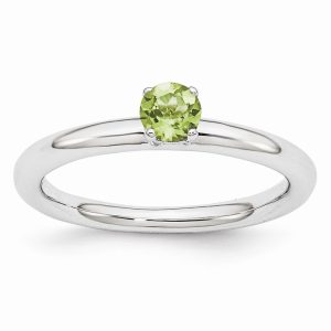 Rhodium Plated Sterling Silver Stackable 4mm Round Peridot Ring Size 5