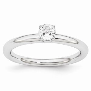 Rhodium Plated Sterling Silver Stackable 4mm White Topaz Ring Size 8