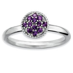 Rhodium Plated Sterling Silver Stackable Amethyst Ring, Size 5