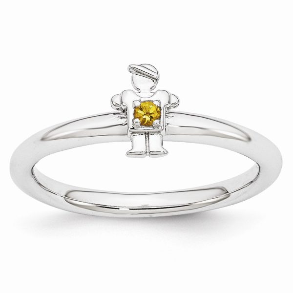 Rhodium Plated Sterling Silver Stackable Citrine 7mm Boy Ring Size 5