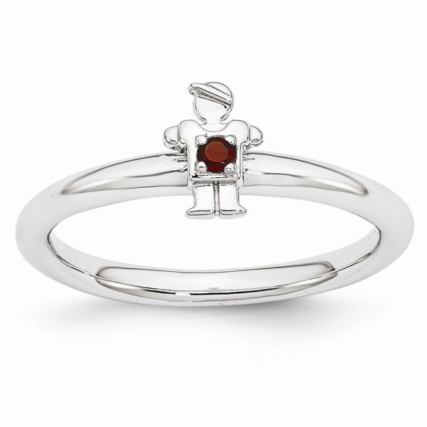 Rhodium Plated Sterling Silver Stackable Garnet 7mm Boy Ring Size 10