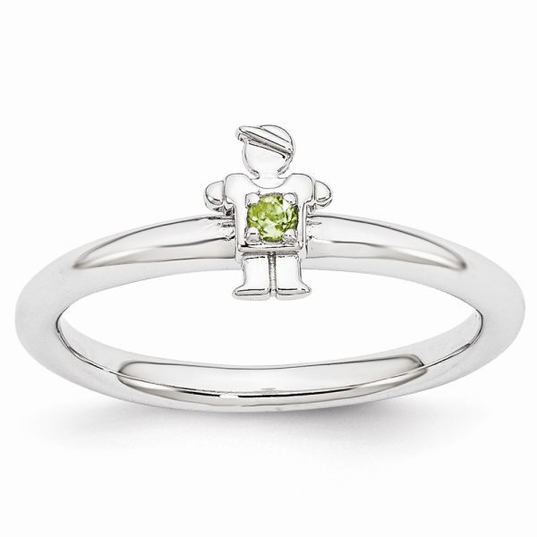 Rhodium Plated Sterling Silver Stackable Peridot 7mm Boy Ring Size 5