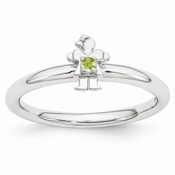 Rhodium Plated Sterling Silver Stackable Peridot 7mm Girl Ring Size 6