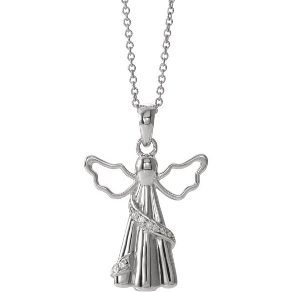 Rhodium Plated Sterling Silver & CZ Angel Ash Holder Necklace, 18 Inch