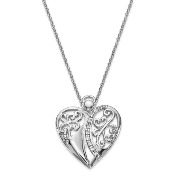 Rhodium Plated Sterling Silver & CZ Angel of Love Necklace, 18 Inch