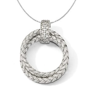 Rhodium Plated Sterling Silver & CZ Braided Round 22 x 29mm Necklace