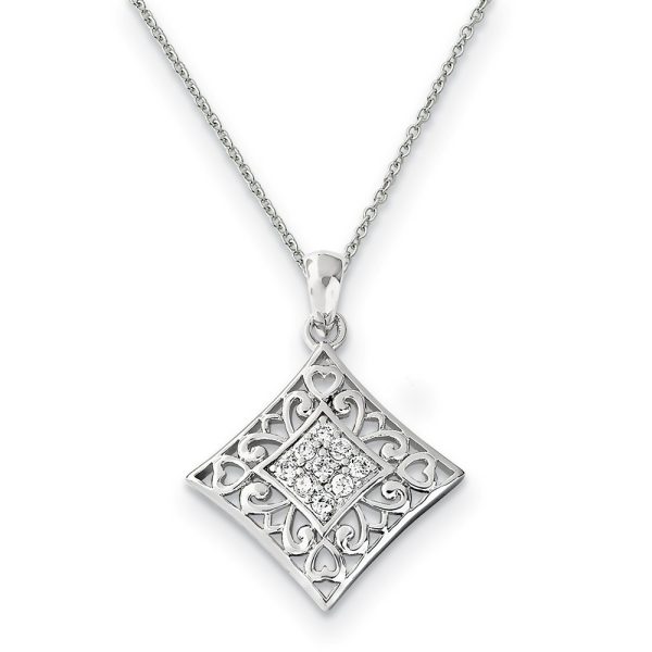 Rhodium Plated Sterling Silver & CZ I Love You All Year Long Necklace