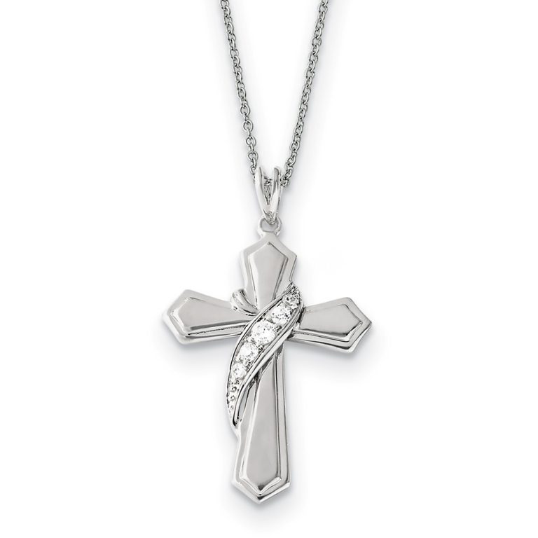 Rhodium Plated Sterling Silver & CZ My Journey of Hope Cross Necklace