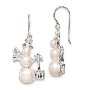 Rhodium Plated Sterling Silver & FW Cultured Pearl Snowman Earrings