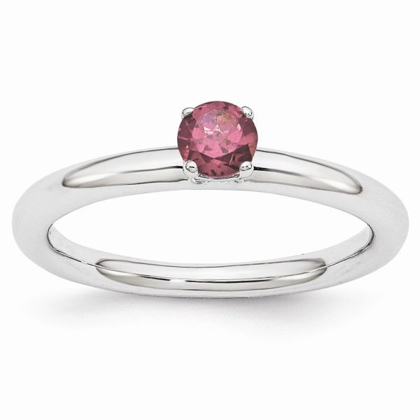 Rhodium Sterling Silver Stackable 4mm Rhodolite Garnet Ring Size 9