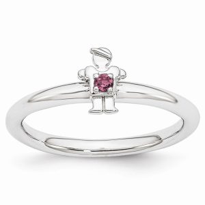 Rhodium Sterling Silver Stackable Rhodolite Garnet 7mm Boy Ring Sz 6