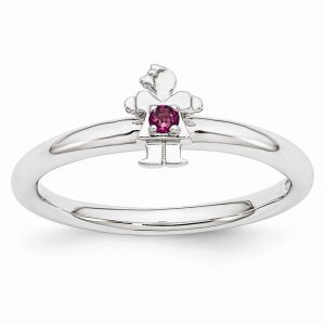 Rhodium Sterling Silver Stackable Rhodolite Garnet 7mm Girl Ring Sz10