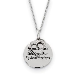 Rhodium Sterling Silver & CZ Families Are Tied Together Heart Necklace